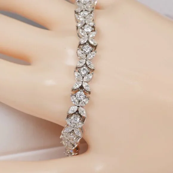 GRA Certified Marquise and Round Cut Moissanite Tennis Bracelet 925 Sterling - Picture 3 of 13